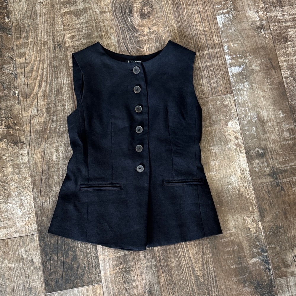 J. Crew Black Sleeveless Button-Down Vest
